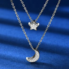 Layered Moissanite Moon And Star Necklace