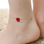 Rose Gold Chain Anklet with Red Rose and CZ