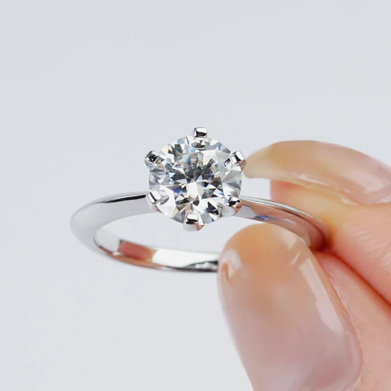 Round Moissanite Six Prong Solitaire Ring