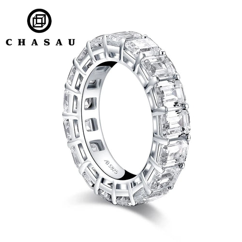 Emerald Cut Full Eternity Cubic Zirconia Silver Ring