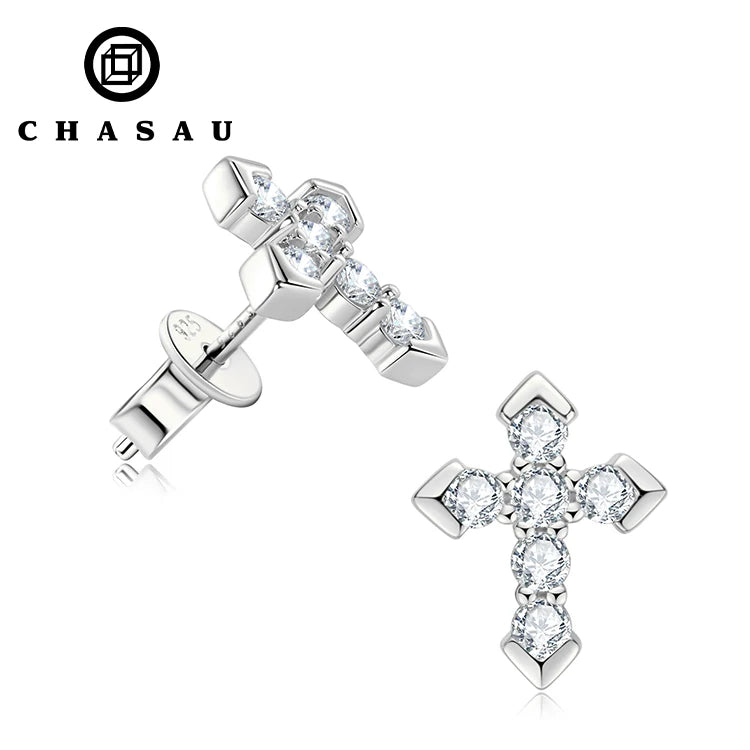 Moissanite Cross Stud Earrings in 925 Silver