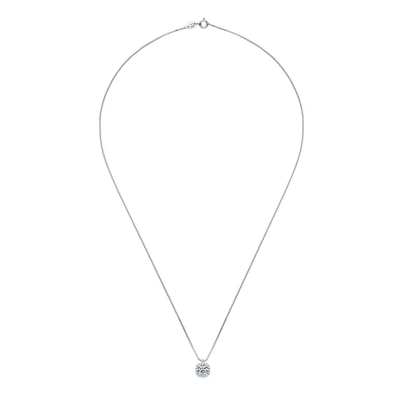 Moissanite Square Halo Pendant Necklace