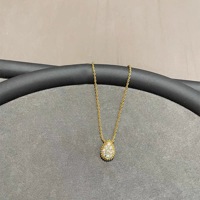 Gold Plated Teardrop Cubic Zirconia Rope Chain Necklace