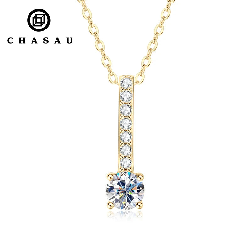 Dainty Vertical Bar Moissanite and CZ Pendant Necklace