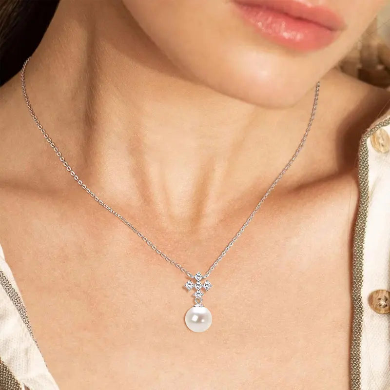 Freshwater Pearl Necklace with Moissanite Cross