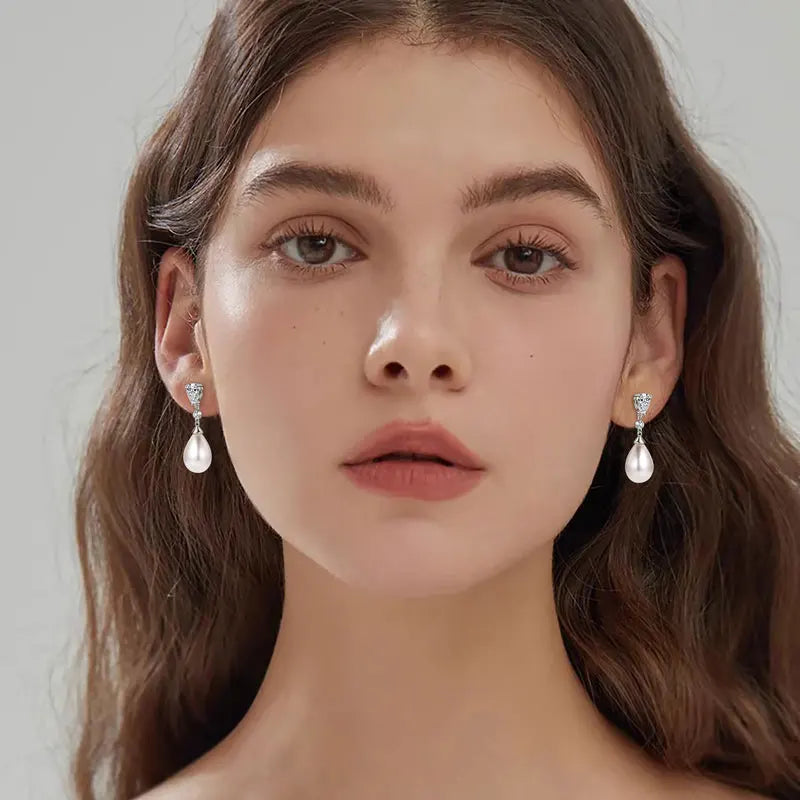Pear Zirconia & Teardrop Pearl Drop Earrings