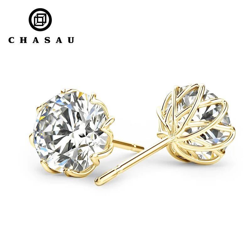 Floral Cage Stud Earrings with Brilliant Clear Gemstone