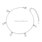 Dainty Silver Anklet with 5mm Pearl Drops