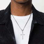 Polished Silver Cross Pendant Necklace Wheat Chain