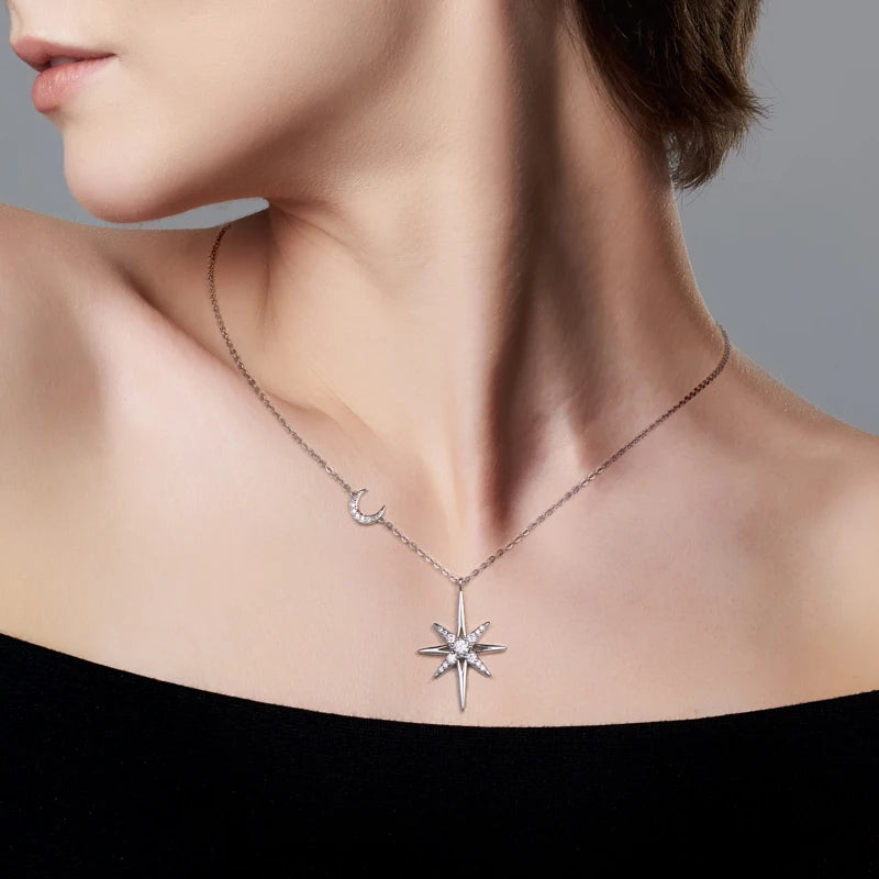 Dainty Celestial Star Moon Cz Pendant Necklace