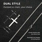 Polished Silver Cross Pendant Necklace Wheat Chain
