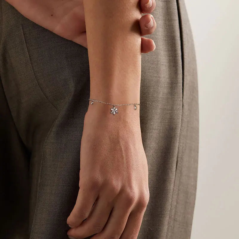 Bezel Set Moissanite Flower Pendant Bracelet