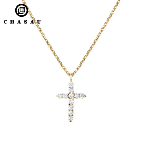 Gold-Tone Cubic Zirconia Cross Pendant Necklace