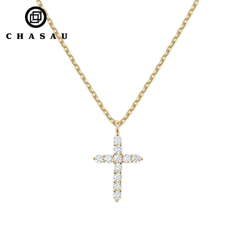 Gold-Tone Cubic Zirconia Cross Pendant Necklace