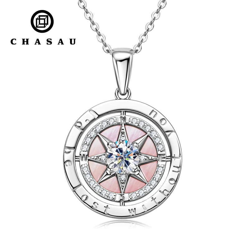 Mother of Pearl Compass CZ Inlay Necklace