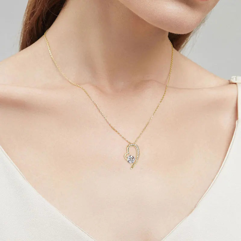 Asymmetric Open Heart Moissanite Sterling Silver Necklace