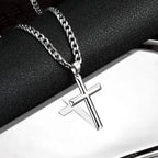 Men's Minimalist Polished Silver Cross Pendant Necklace