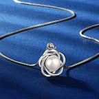 Intertwined Loop Flower Pearl Pendant Necklace