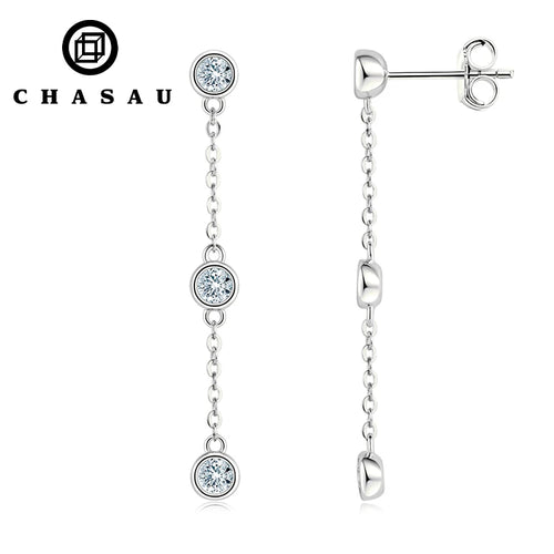 Moissanite Tassel Chain Dangle Earrings