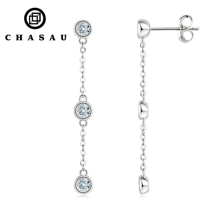 Moissanite Tassel Chain Dangle Earrings