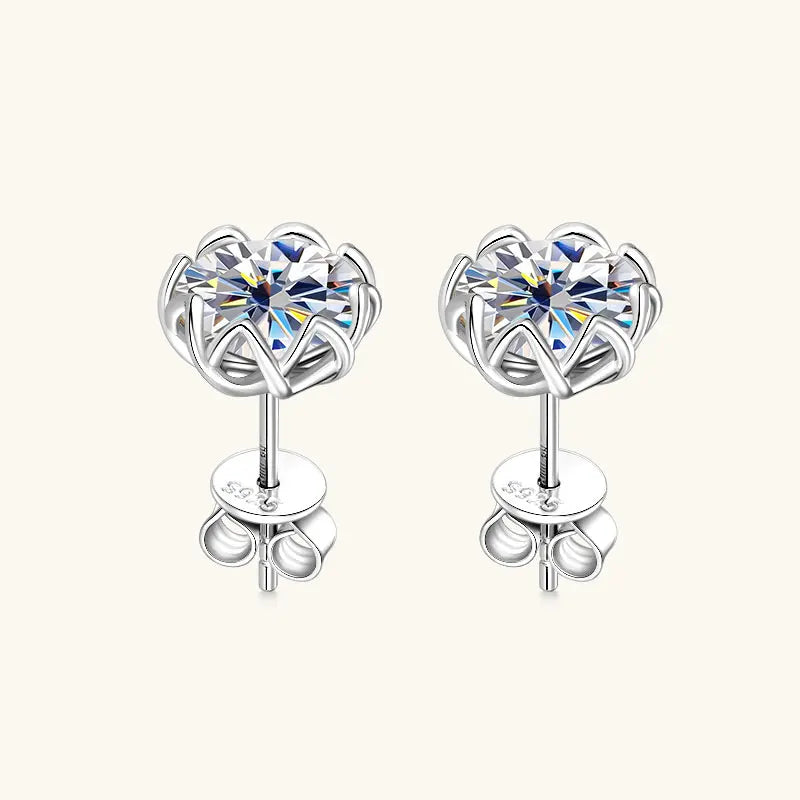 Floral Cage Stud Earrings with Brilliant Clear Gemstone