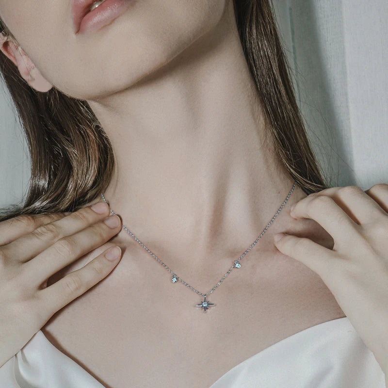 Moissanite Starburst Charm Pendant Necklace