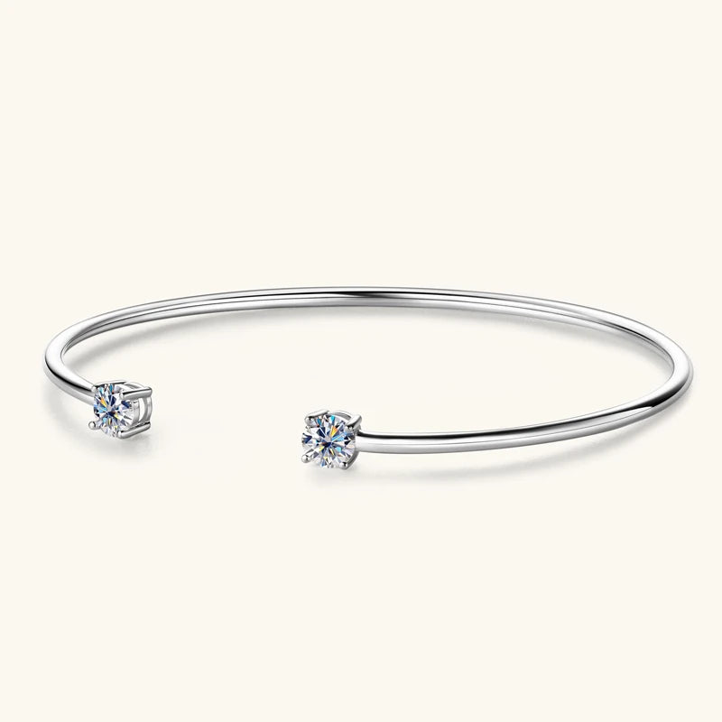 Two Stone Moissanite Open Cuff Bangle