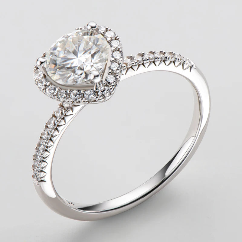 Moissanite Heart Halo Ring in Sterling Silver