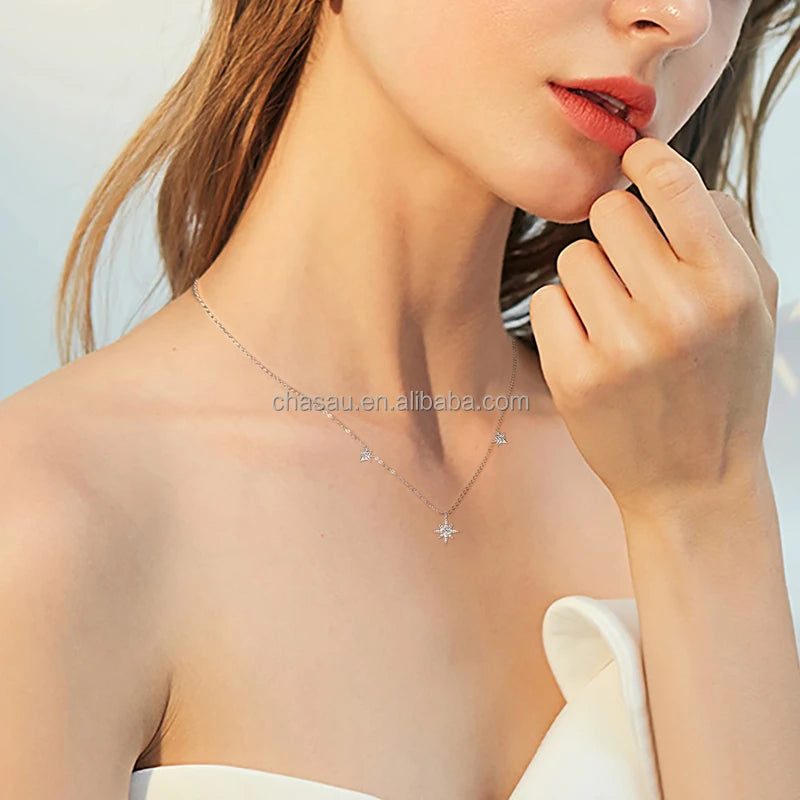 Moissanite Star Pendant Necklace in Sterling Silver