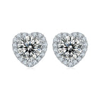 Moissanite Heart Halo Stud Earrings in Silver