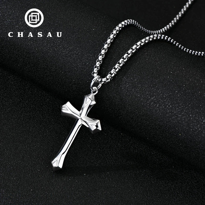 Men's Modern Silver Cross Rolo Chain Necklace
