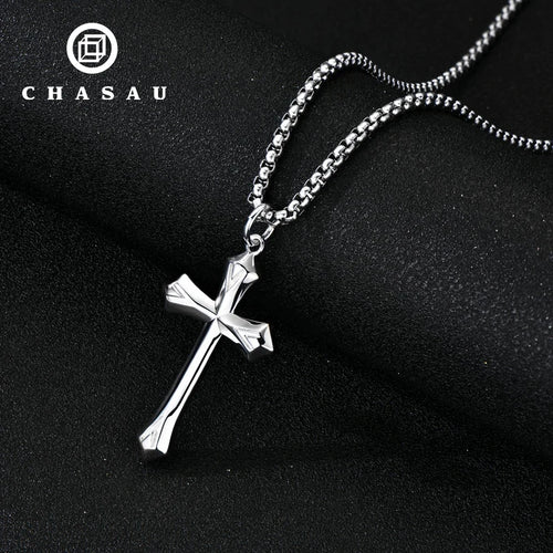 Men's Modern Silver Cross Rolo Chain Necklace