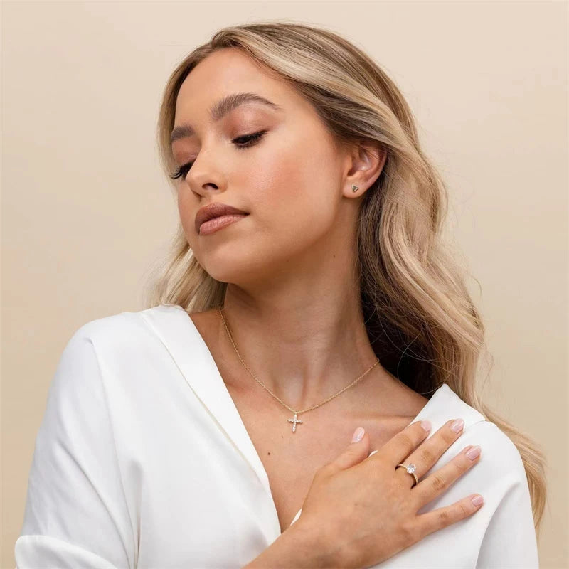 Gold-Tone Cubic Zirconia Cross Pendant Necklace