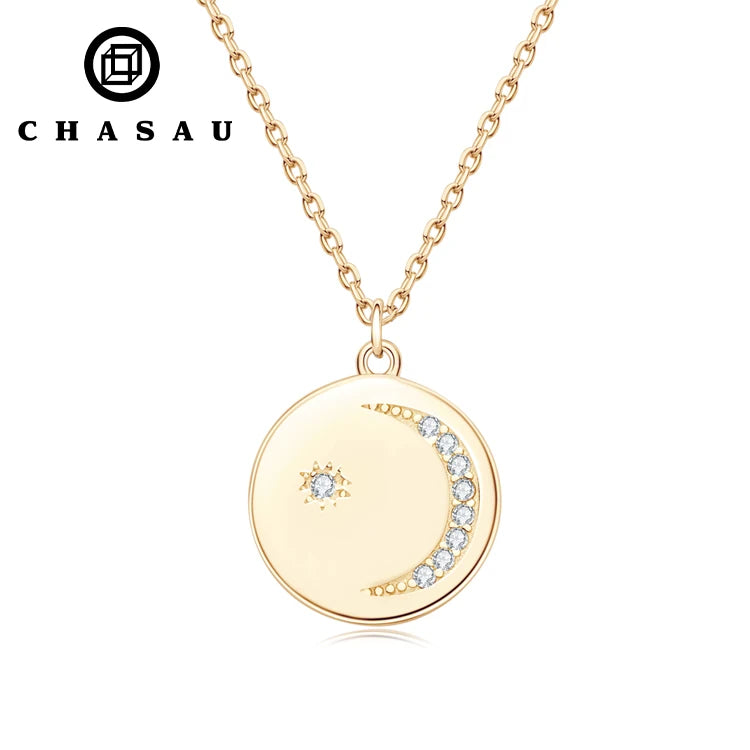 Dainty Disc Moon Star Gemstone Pendant Necklace