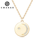 Dainty Disc Moon Star Gemstone Pendant Necklace