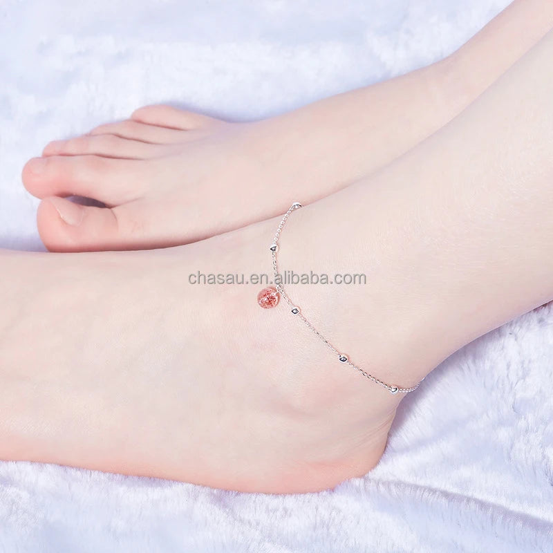 925 Sterling Silver Anklet with Crystal Charms