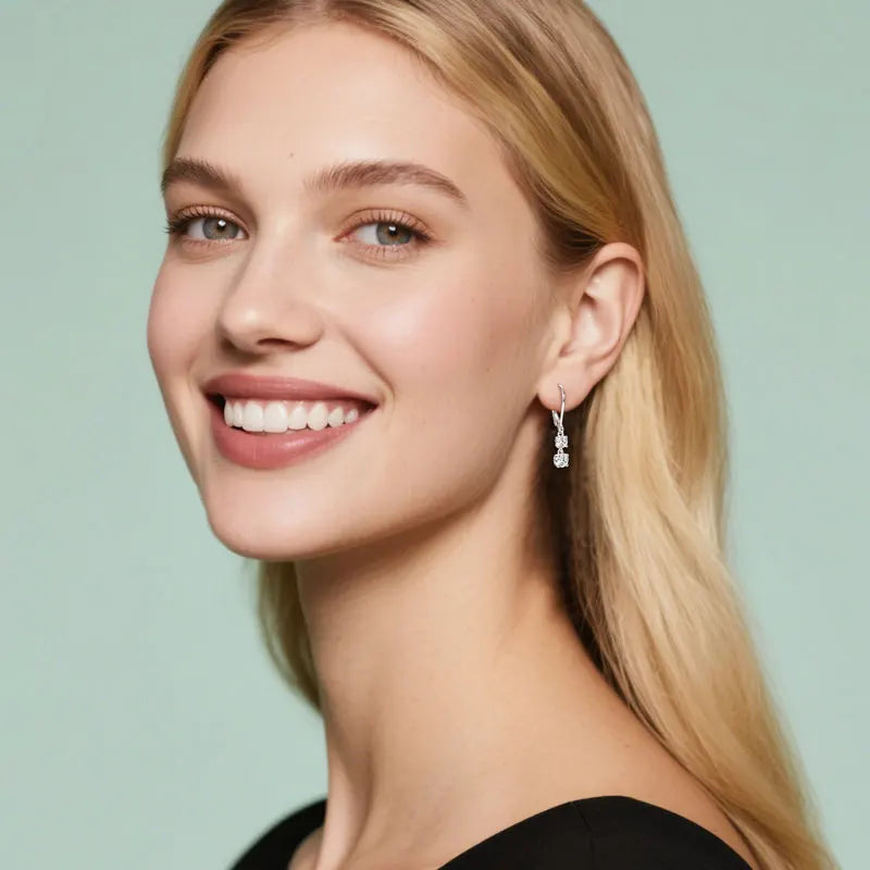 Two Stone Moissanite Drop Leverback Earrings
