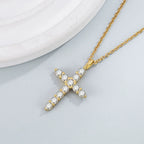 Gold-Tone Cubic Zirconia Cross Pendant Necklace