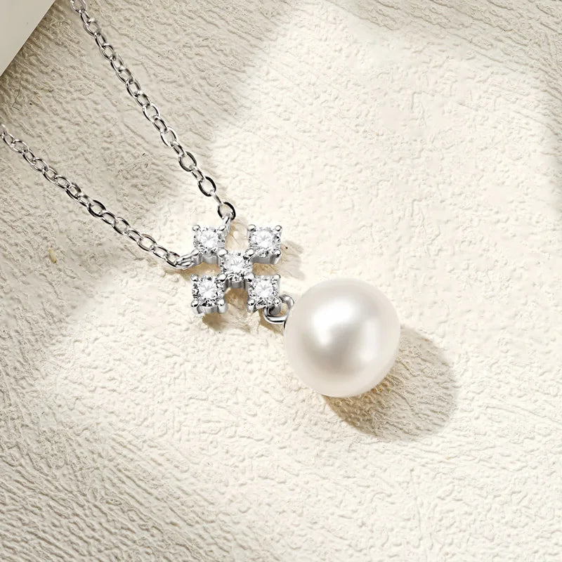 Freshwater Pearl Necklace with Moissanite Cross