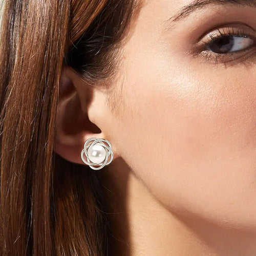 Freshwater Pearl Intertwined Flower Stud Earrings