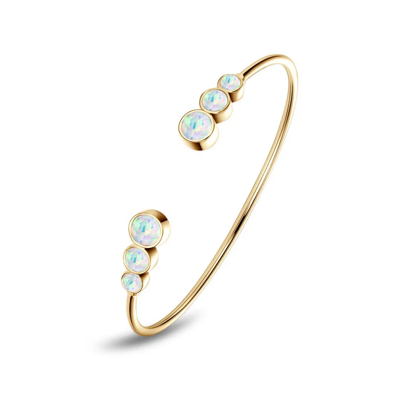 Opal Bezel Sterling Silver Cuff Bangle Bracelet