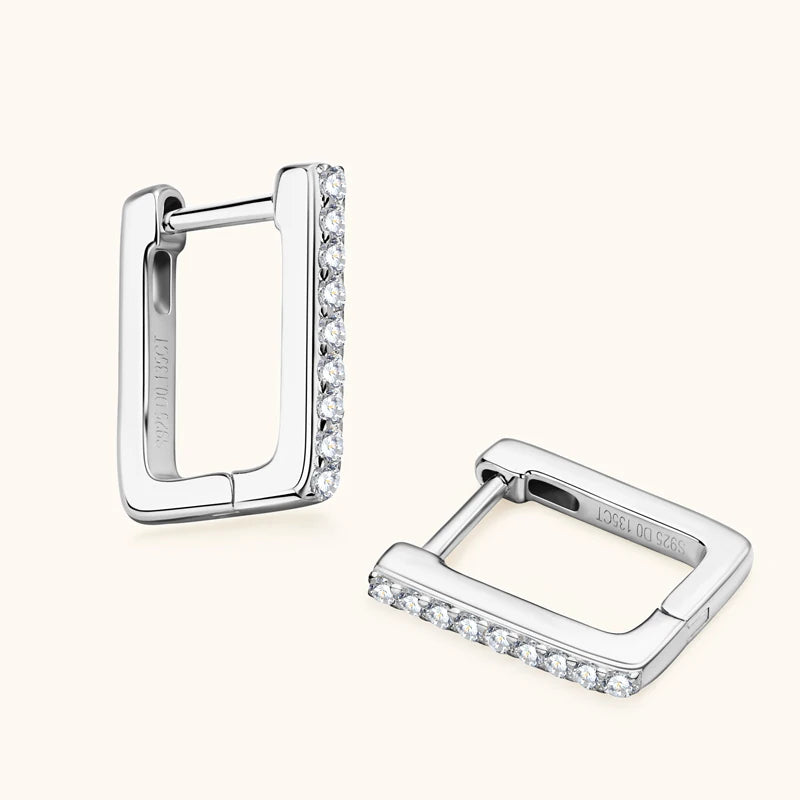 Pave Moissanite Square Hoop Earrings in 925 Silver