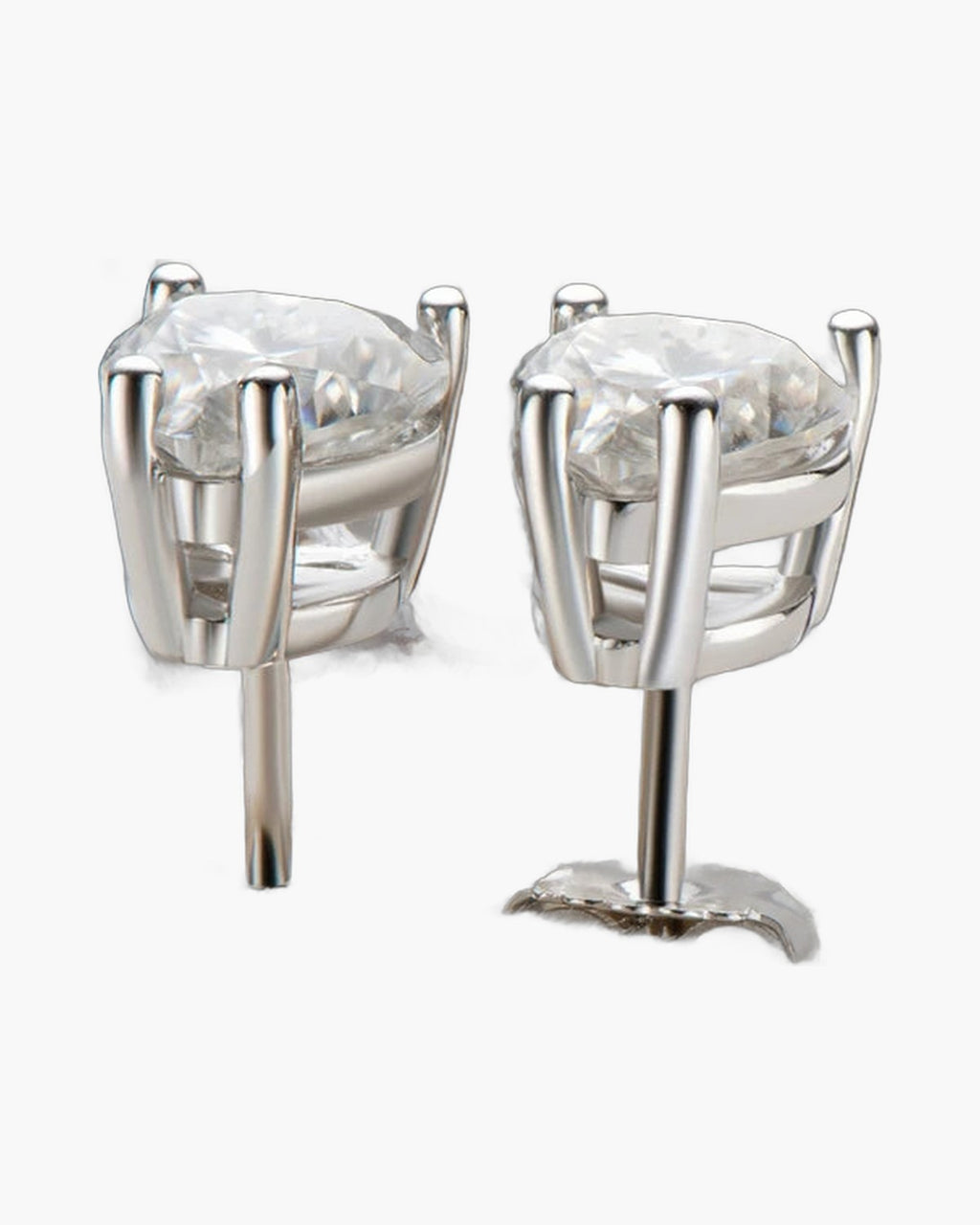 Sparkling women's silver 925 stud earrings with large clear stones in a jewelry box