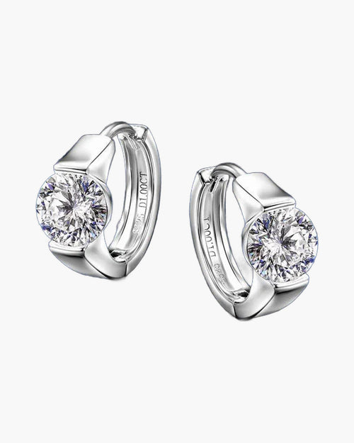 Pair of women's silver 925 hoop earrings with brilliant cut cubic zirconia stones