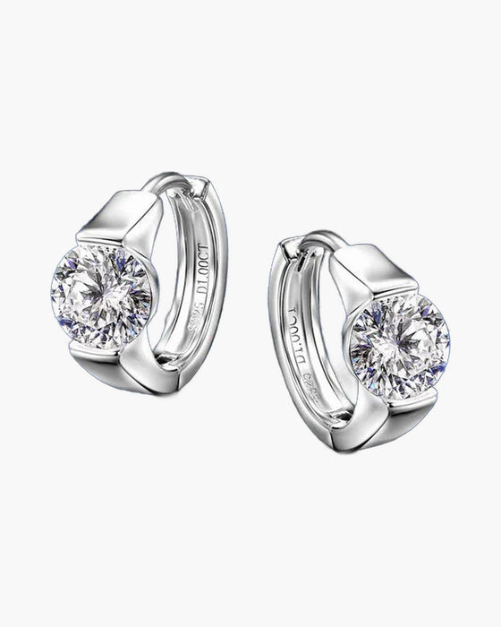 Pair of women's silver 925 hoop earrings with brilliant cut cubic zirconia stones