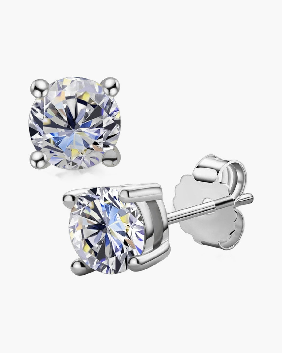 Sparkling silver 925 stud earrings with brilliant round cut cubic zirconia stones in various sizes