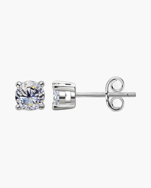 Sparkling round cut cubic zirconia stud earrings in sterling silver for women