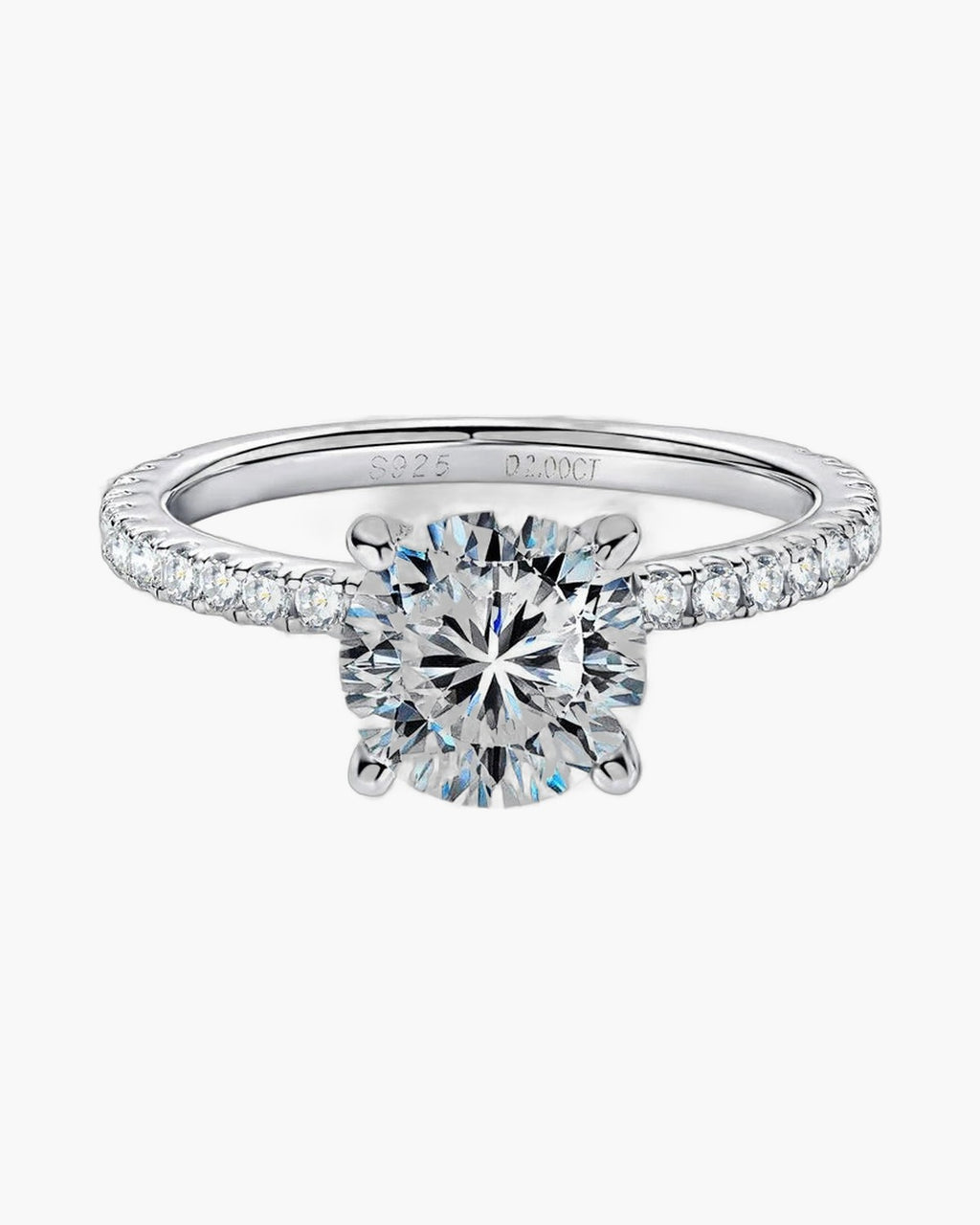 Sparkling women's silver 925 ring with a large round brilliant cut diamond center stone