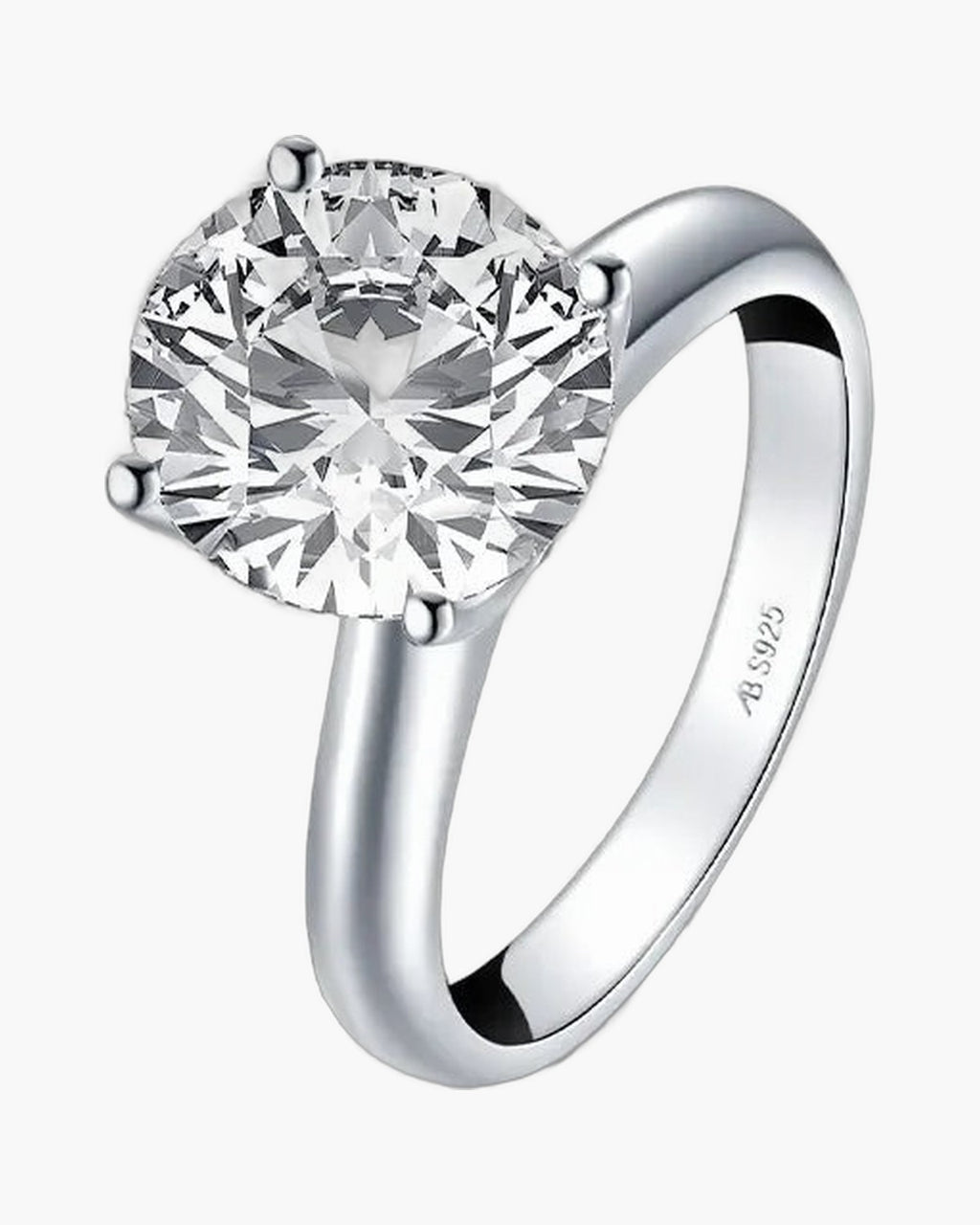 Sparkling round cut diamond solitaire ring in polished silver 925 for women