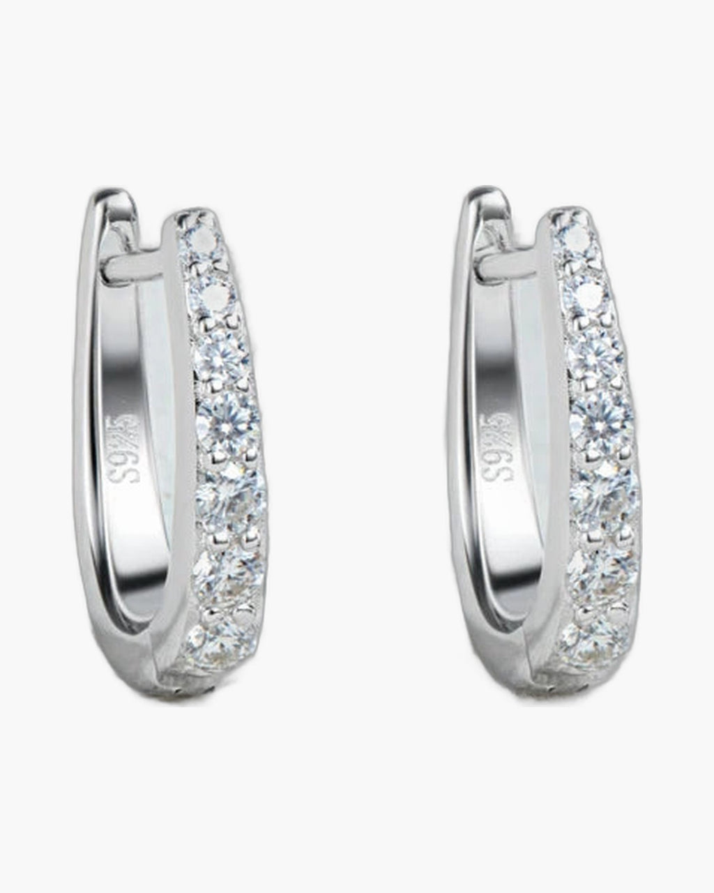 Pair of women's silver 925 hoop earrings with sparkling clear cubic zirconia stones
